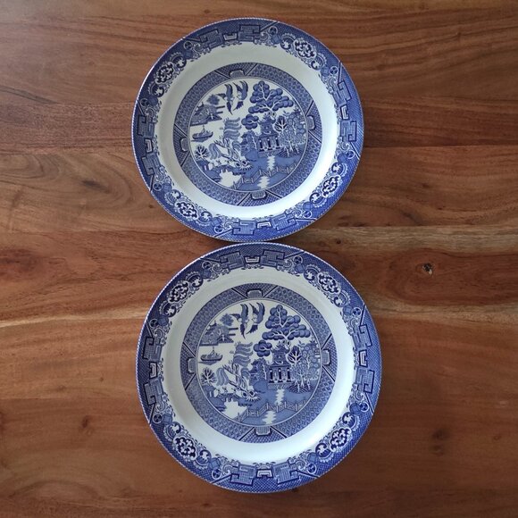 Set of 2 Wood & Sons England Blue Willow Dinner Plate 10" - EXCELLENT - Picture 1 of 6